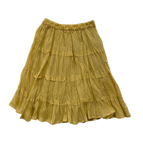 y2k La Fille Yellowish Beige Drawstring Tiered Skirt - Picture 4 of 4